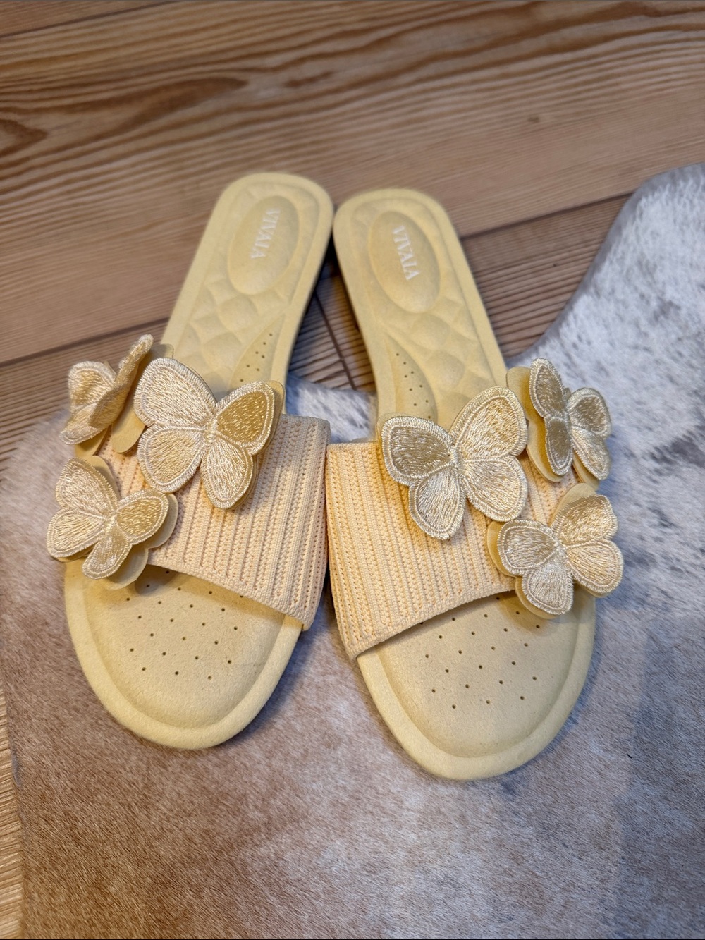 Vivara Women's Yellow Butterfly Slide Sandals